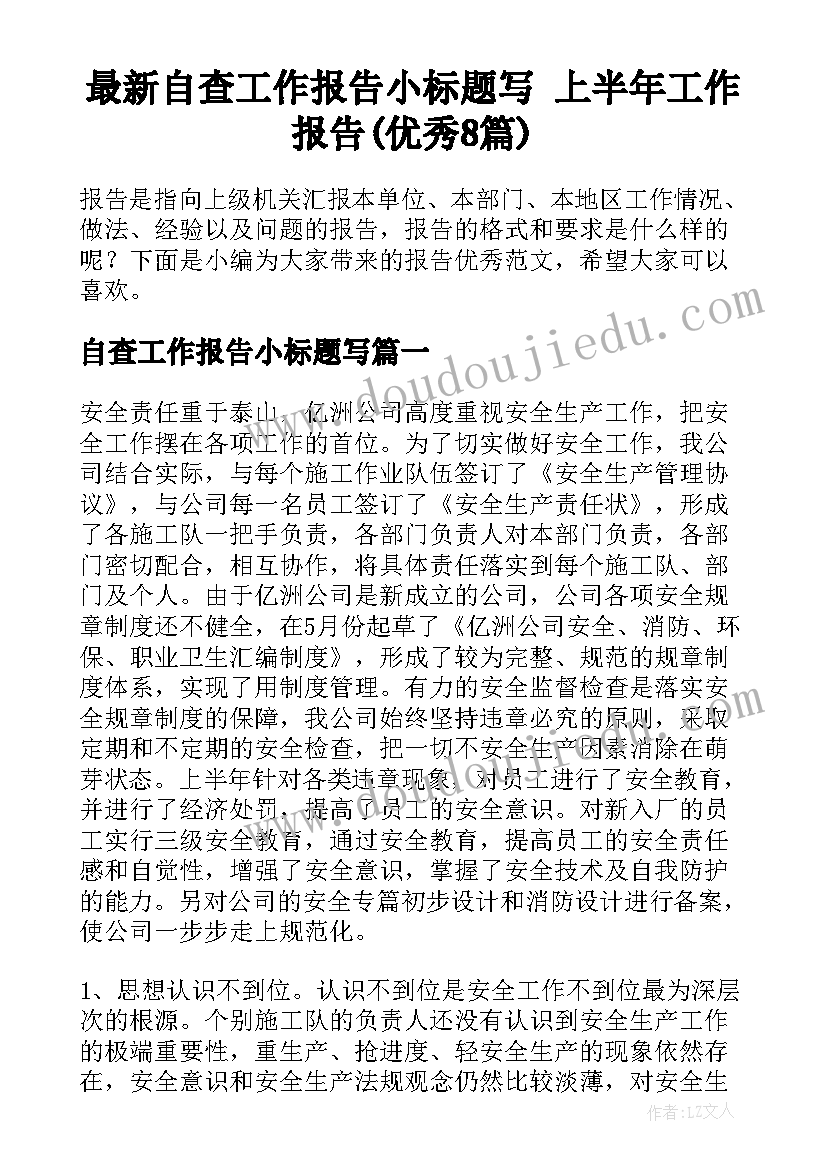 最新自查工作报告小标题写 上半年工作报告(优秀8篇)