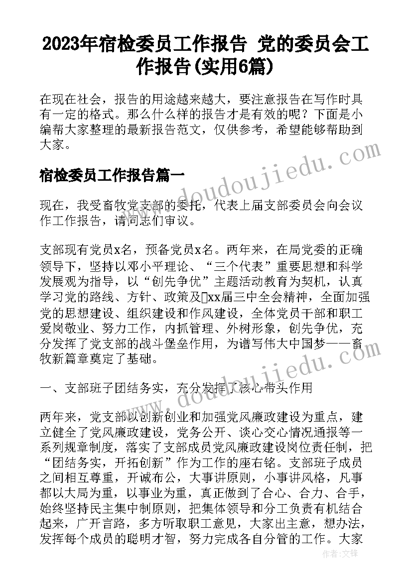 2023年宿检委员工作报告 党的委员会工作报告(实用6篇)