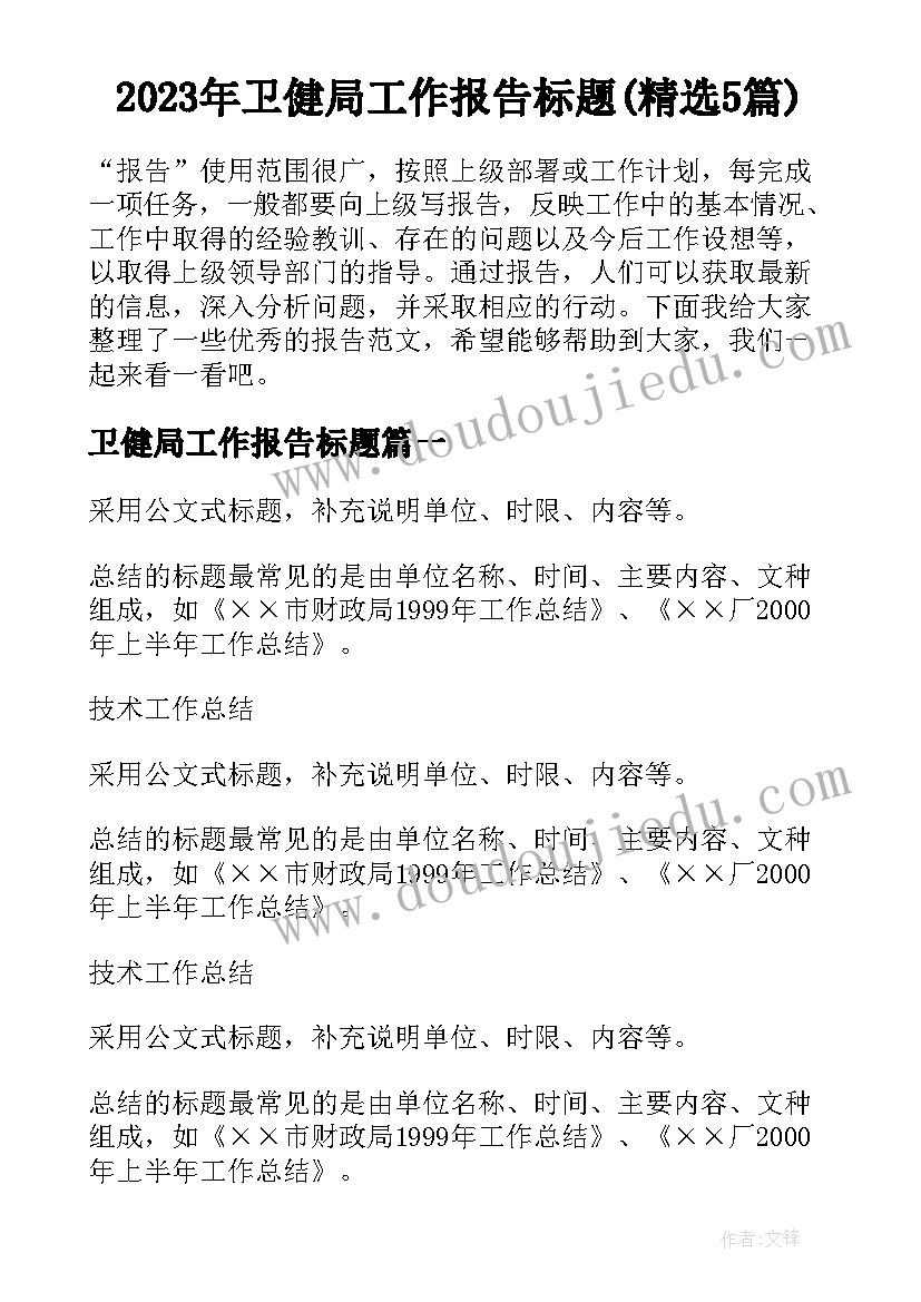 2023年卫健局工作报告标题(精选5篇)