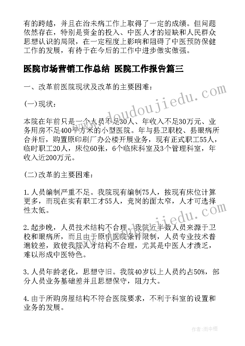 医院市场营销工作总结 医院工作报告(实用6篇)