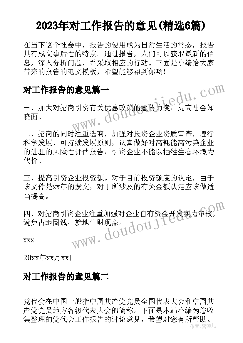 2023年对工作报告的意见(精选6篇)