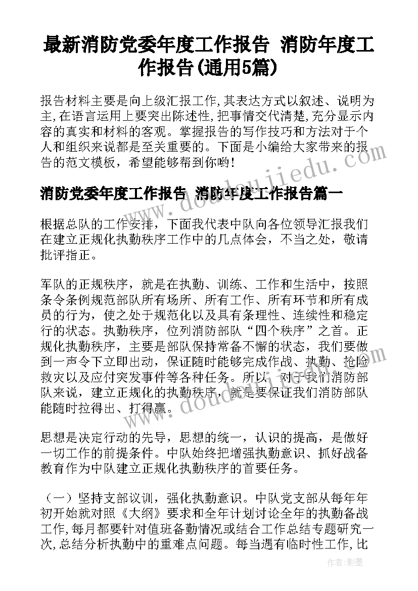 最新消防党委年度工作报告 消防年度工作报告(通用5篇)