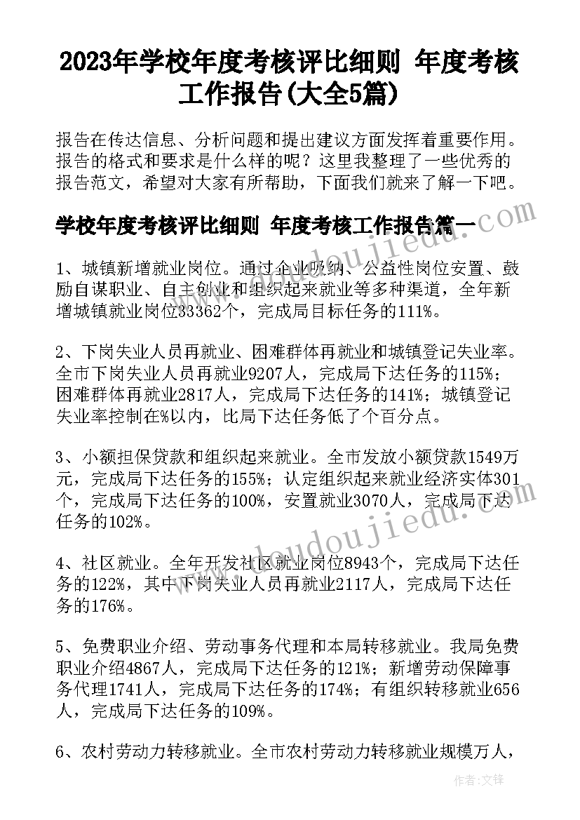 2023年学校年度考核评比细则 年度考核工作报告(大全5篇)