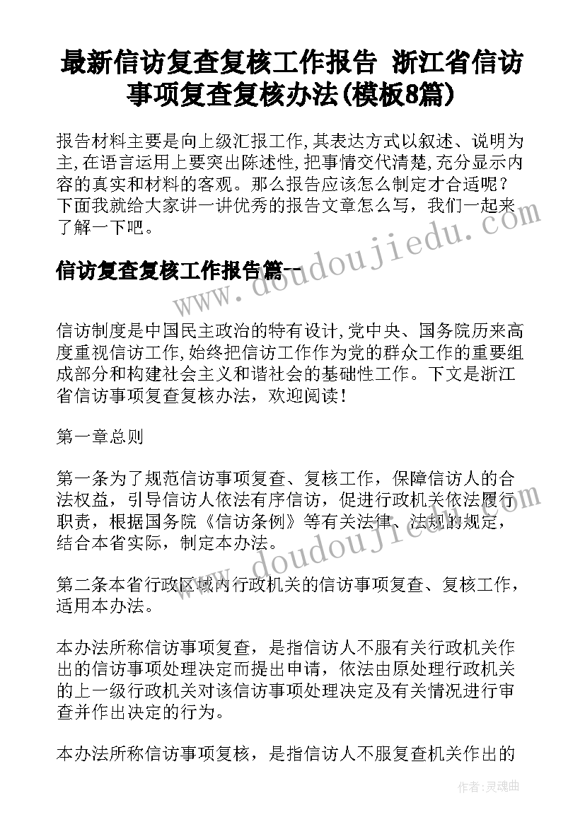 最新信访复查复核工作报告 浙江省信访事项复查复核办法(模板8篇)