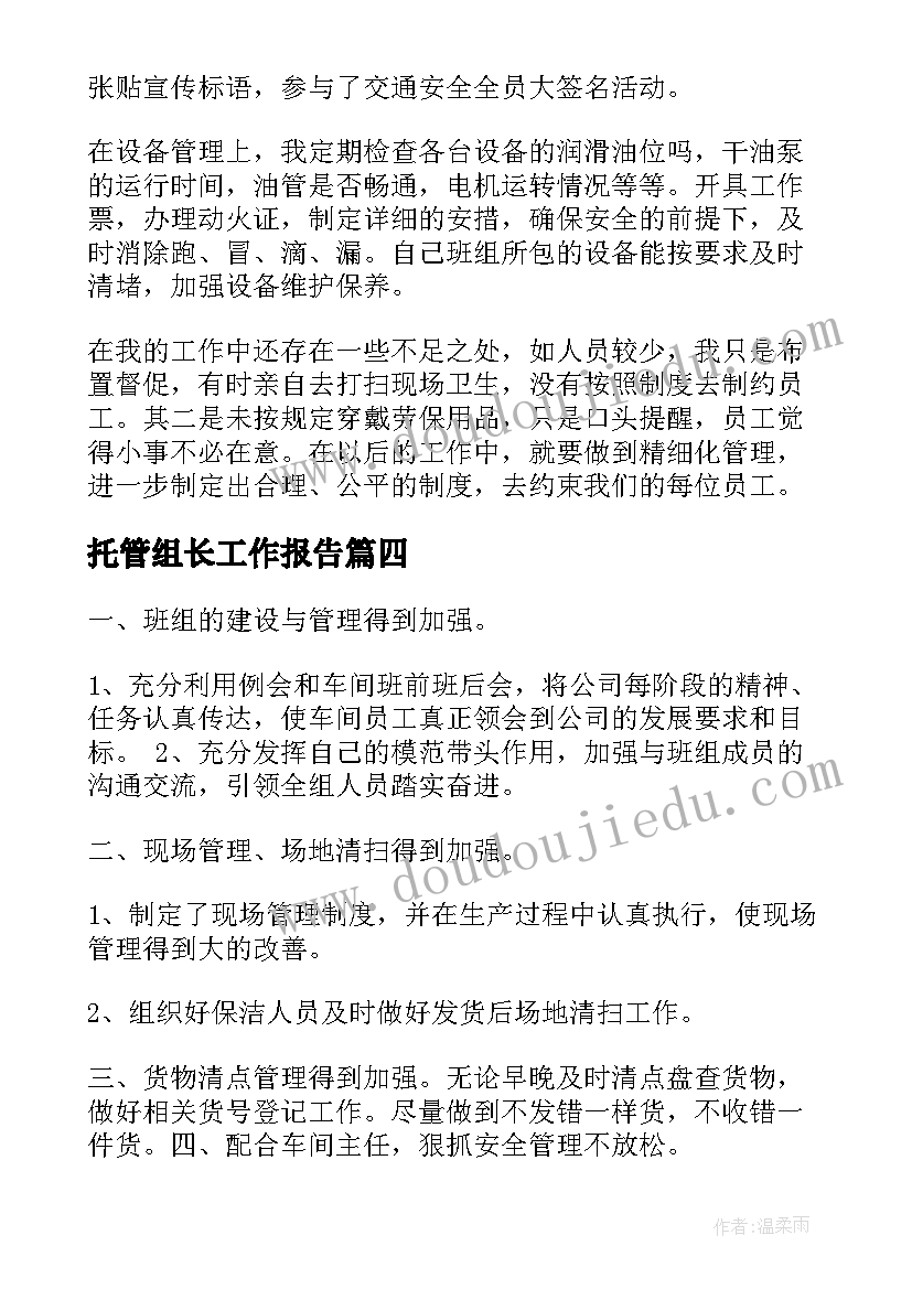 2023年托管组长工作报告(模板7篇)