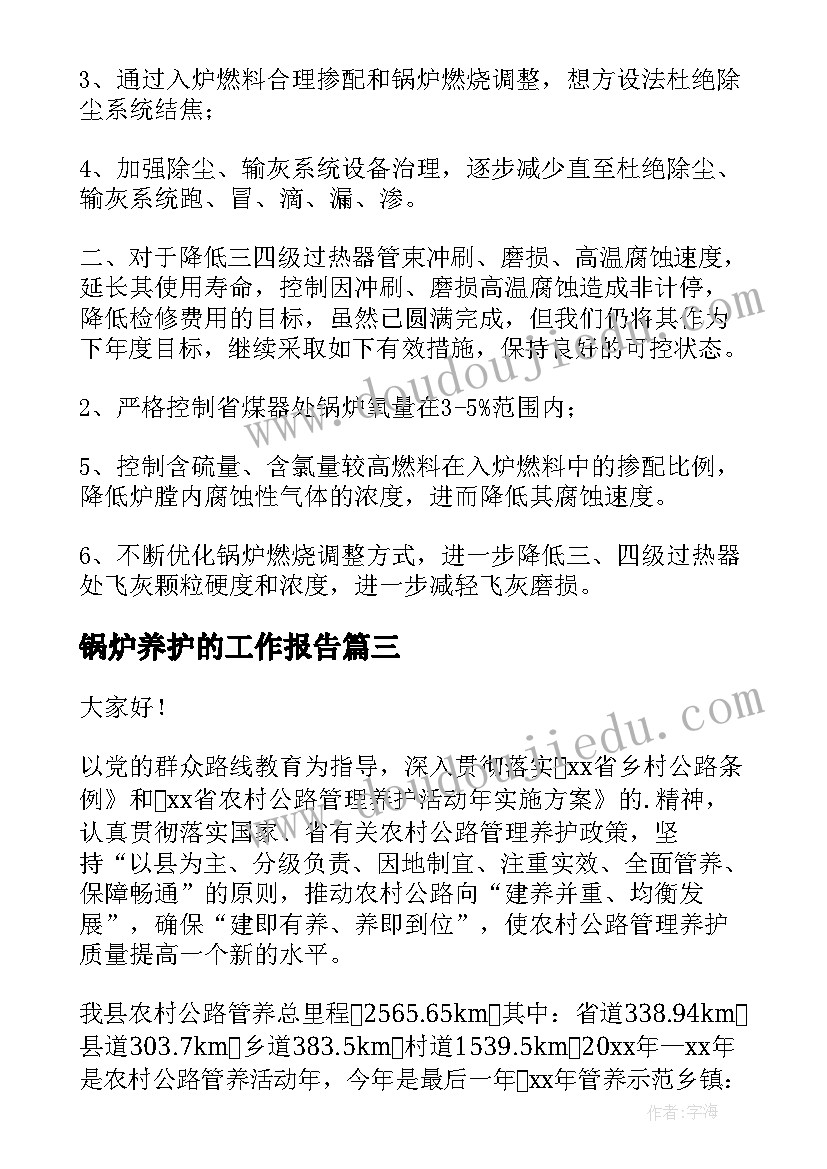 锅炉养护的工作报告(大全9篇)