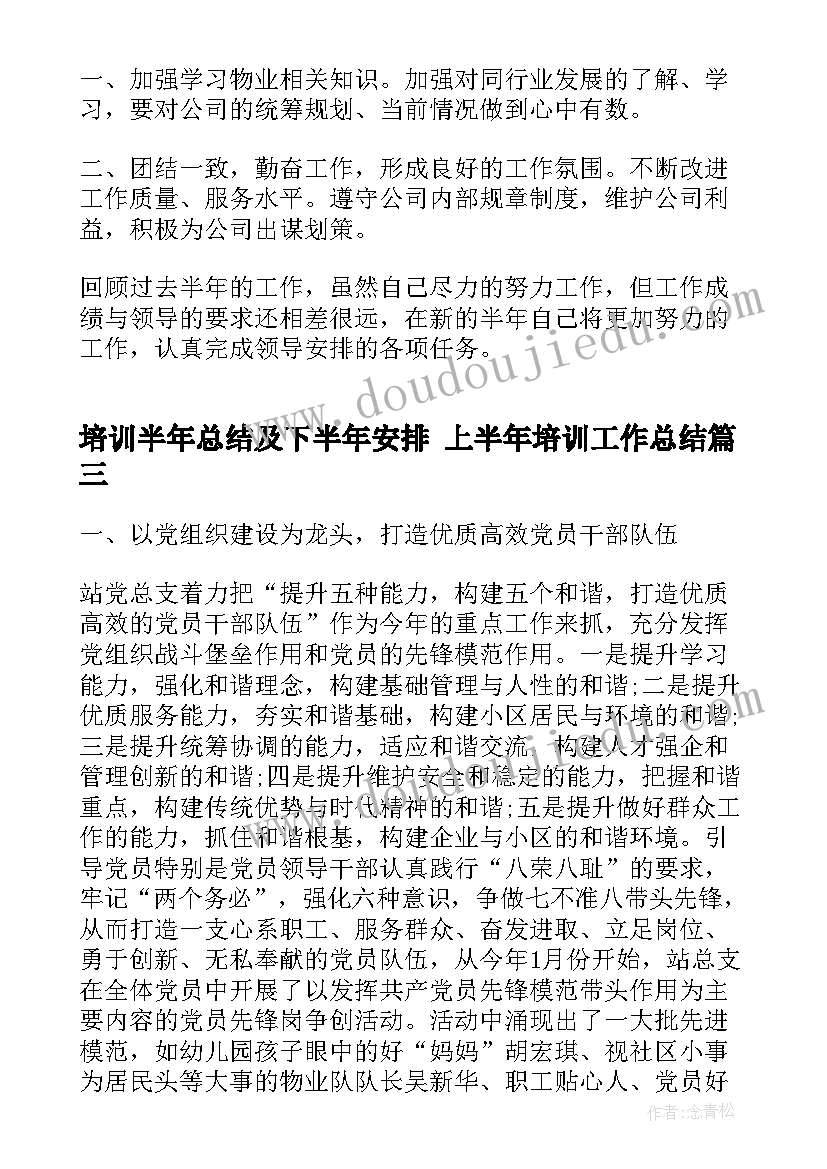 培训半年总结及下半年安排 上半年培训工作总结(实用10篇)