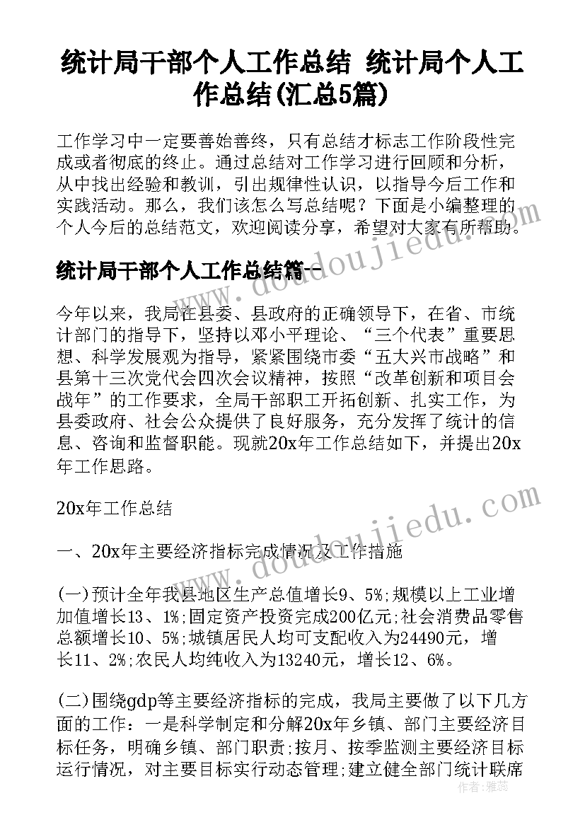 统计局干部个人工作总结 统计局个人工作总结(汇总5篇)