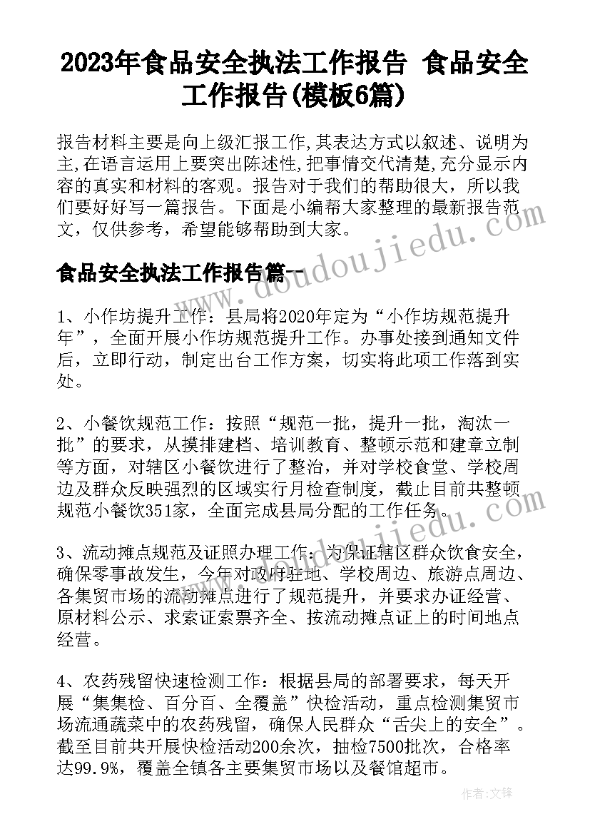 2023年食品安全执法工作报告 食品安全工作报告(模板6篇)