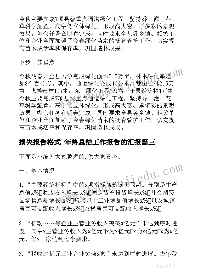 最新损失报告格式 年终总结工作报告的汇报(精选5篇)