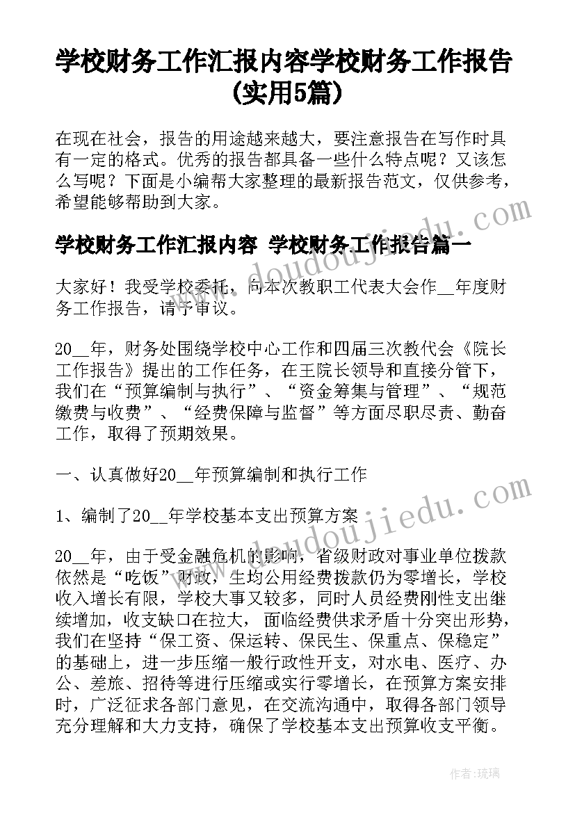 学校财务工作汇报内容 学校财务工作报告(实用5篇)