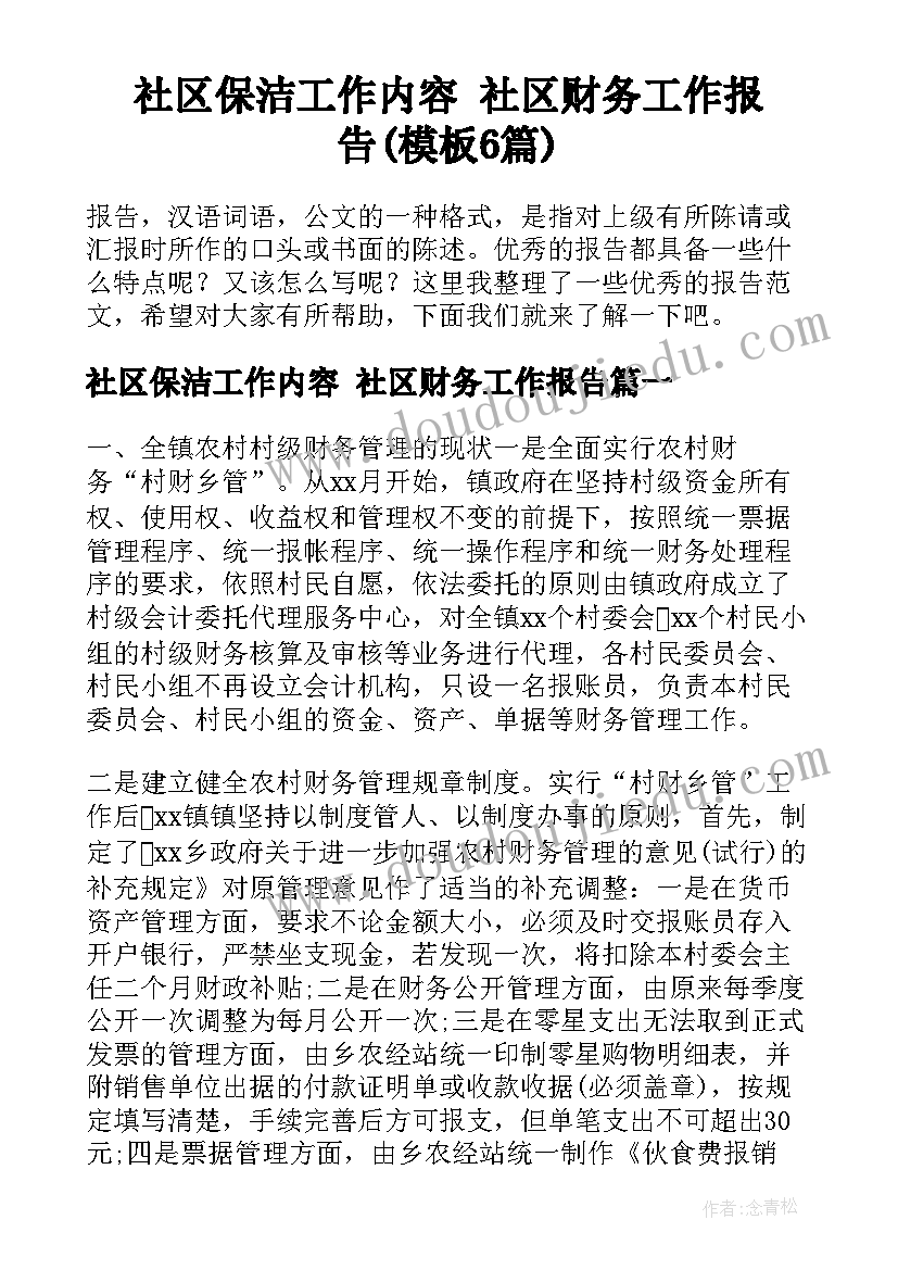 社区保洁工作内容 社区财务工作报告(模板6篇)