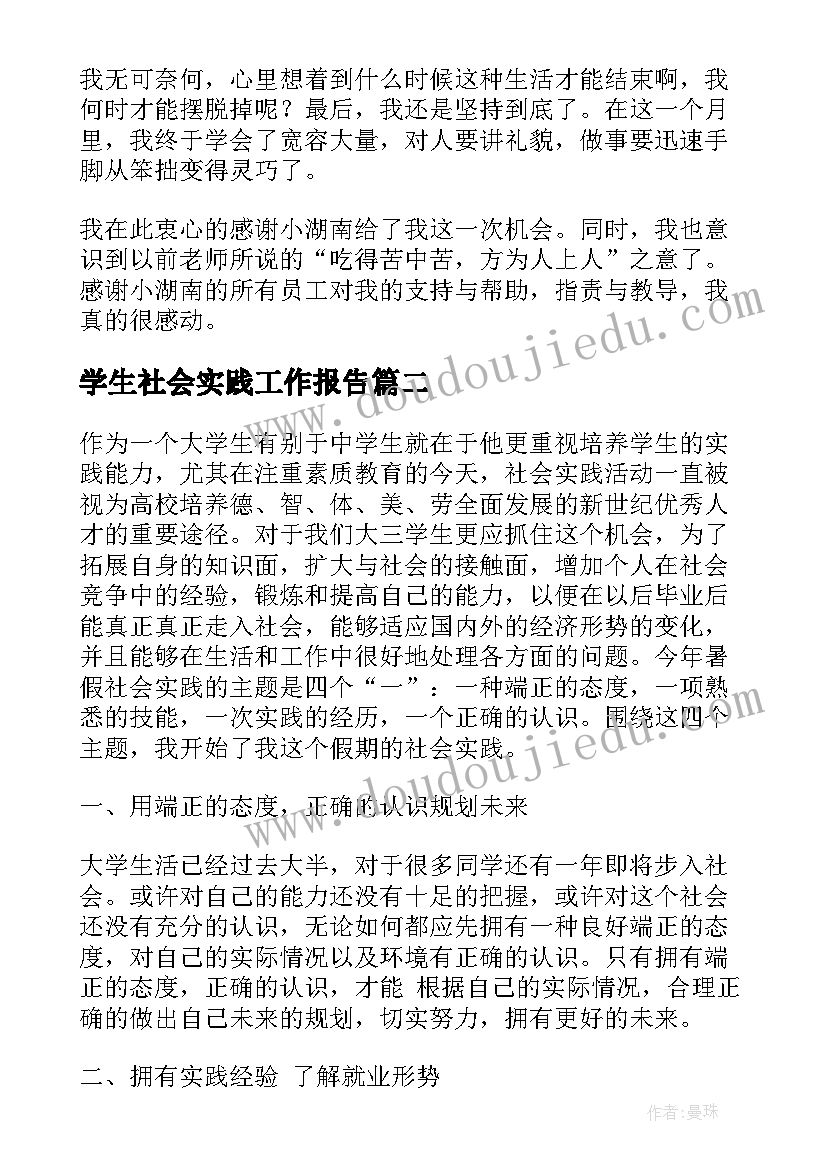 2023年学生社会实践工作报告(精选5篇)