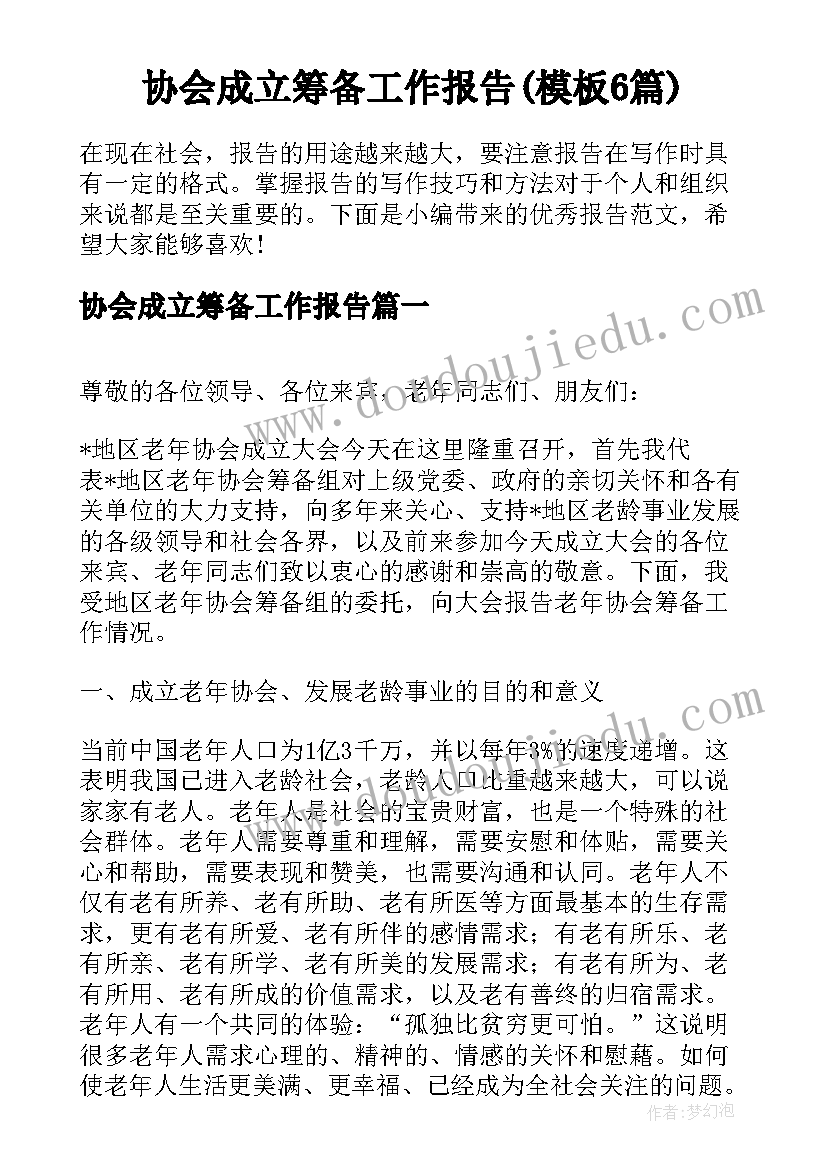 协会成立筹备工作报告(模板6篇)