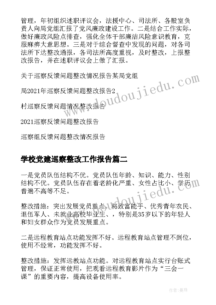 学校党建巡察整改工作报告(模板7篇)