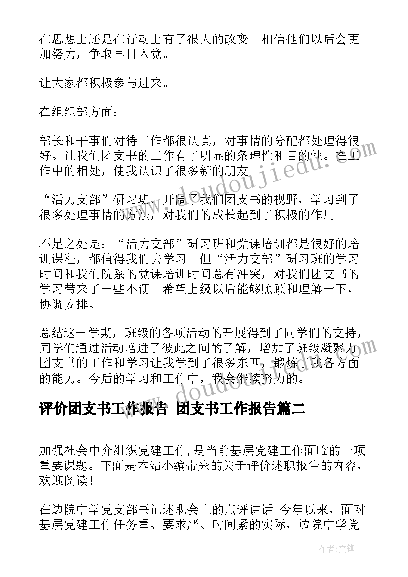 评价团支书工作报告 团支书工作报告(通用5篇)