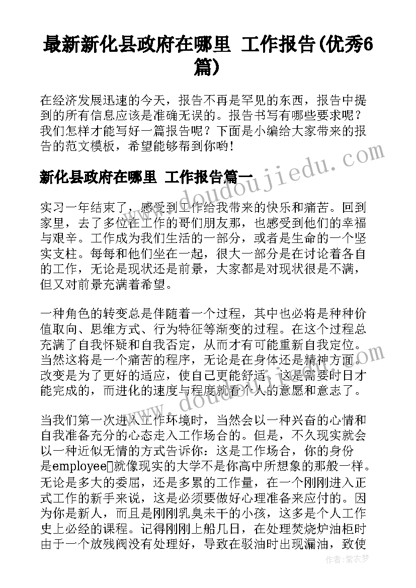 最新新化县政府在哪里 工作报告(优秀6篇)