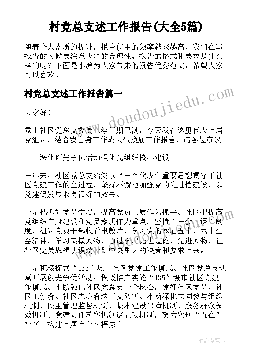 村党总支述工作报告(大全5篇)