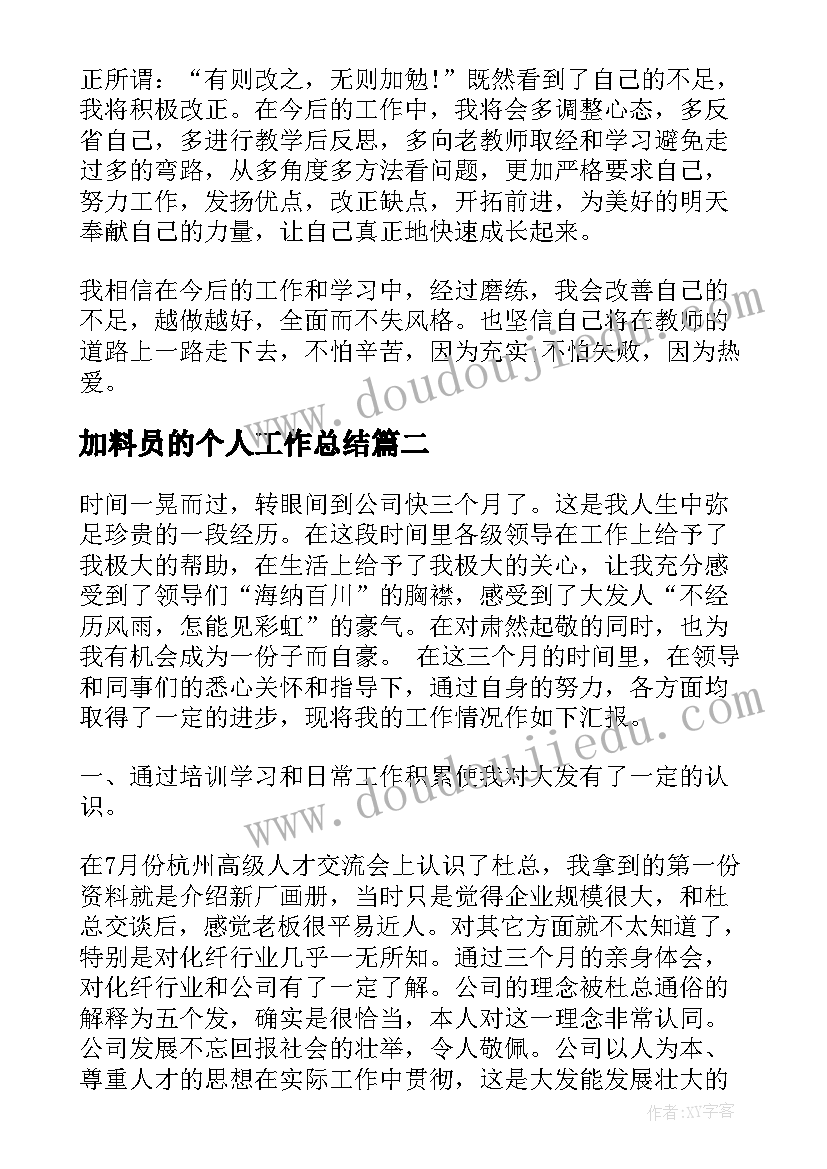 加料员的个人工作总结 个人年终工作总结个人工作总结(模板7篇)