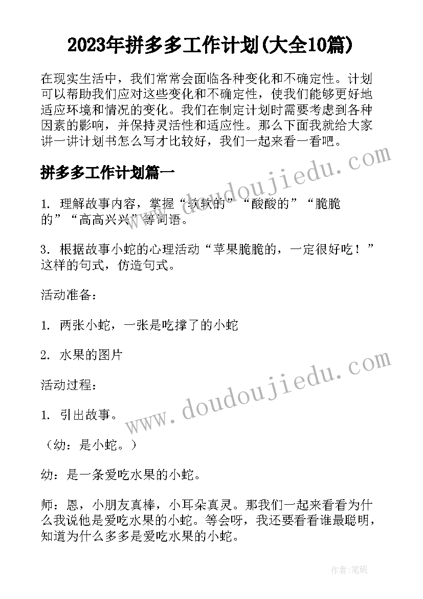 2023年拼多多工作计划(大全10篇)