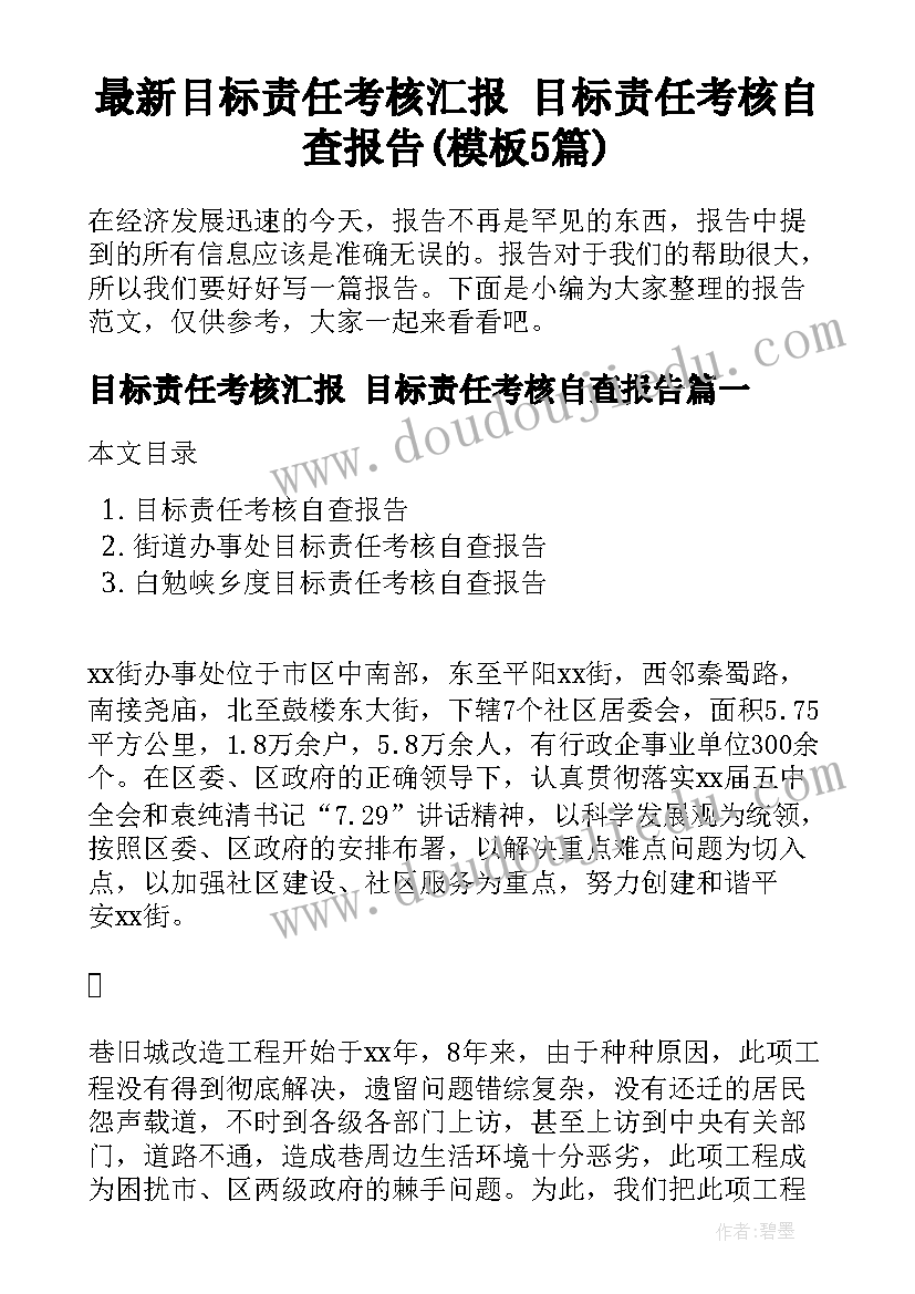 最新目标责任考核汇报 目标责任考核自查报告(模板5篇)