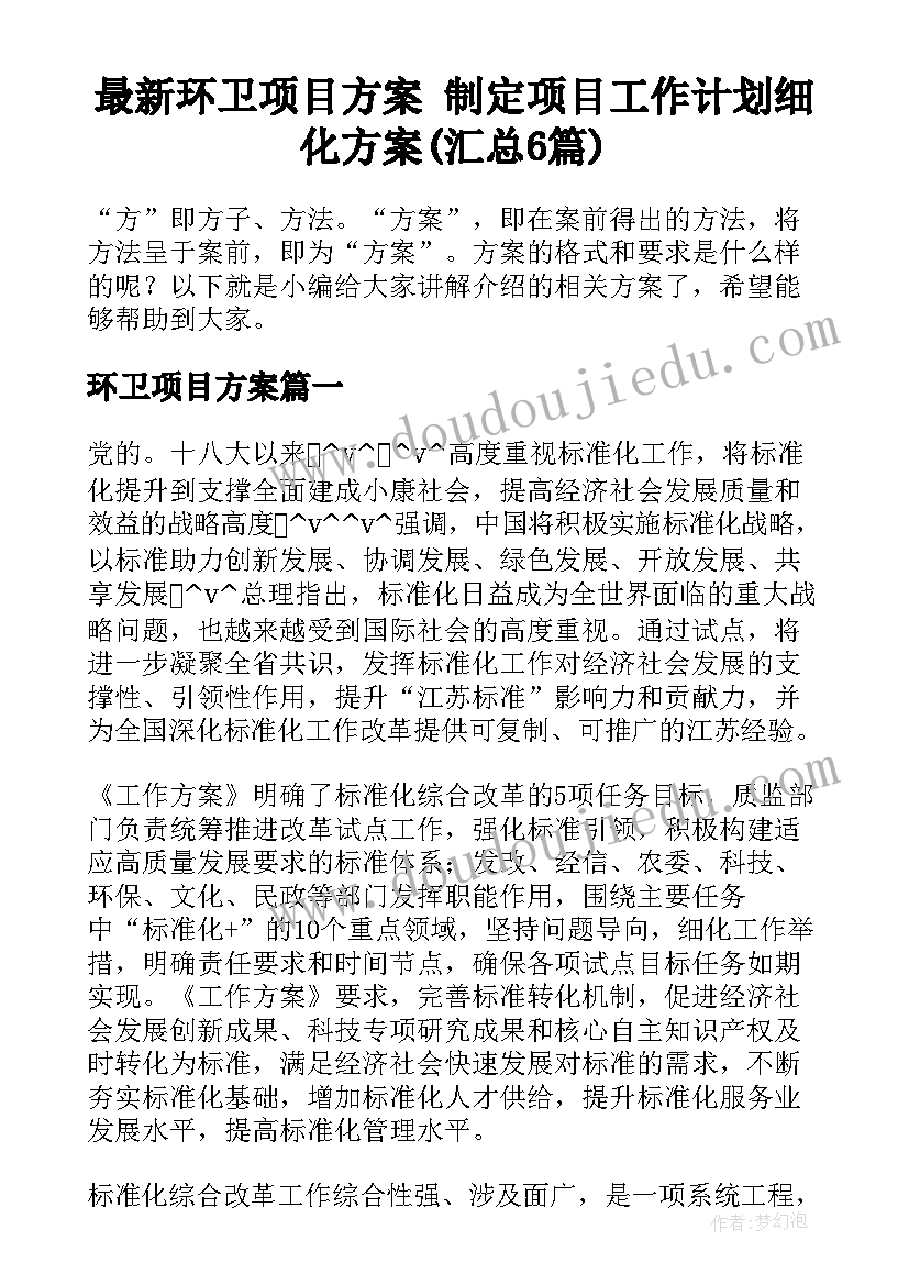 最新环卫项目方案 制定项目工作计划细化方案(汇总6篇)