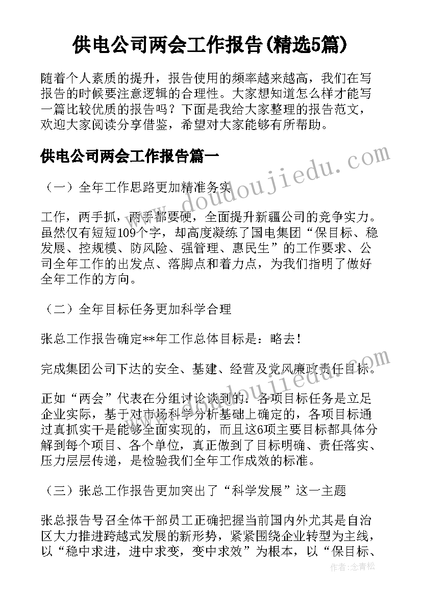 供电公司两会工作报告(精选5篇)