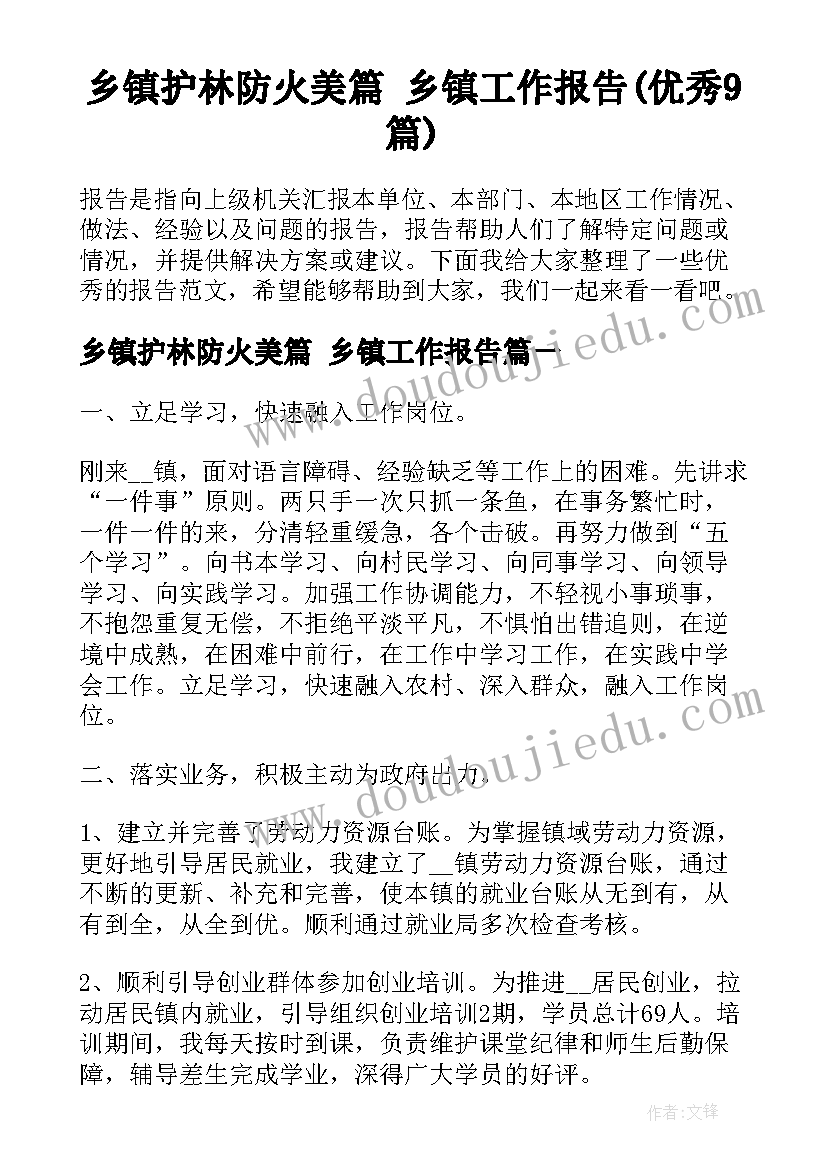 乡镇护林防火美篇 乡镇工作报告(优秀9篇)