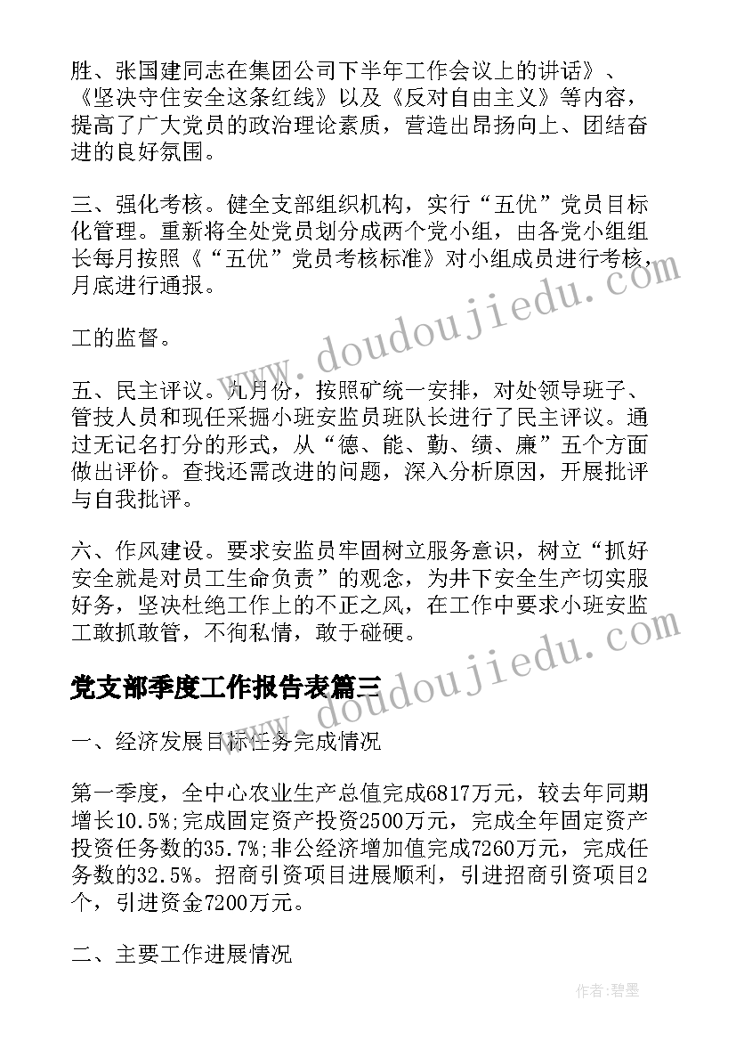 党支部季度工作报告表 党支部二季度工作总结(实用8篇)