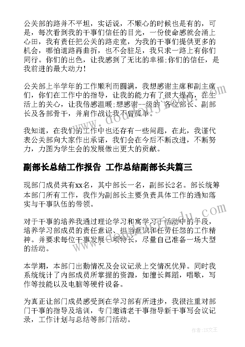 2023年副部长总结工作报告 工作总结副部长共(模板7篇)