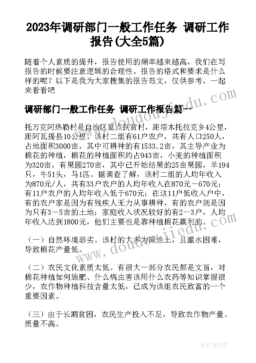 2023年调研部门一般工作任务 调研工作报告(大全5篇)