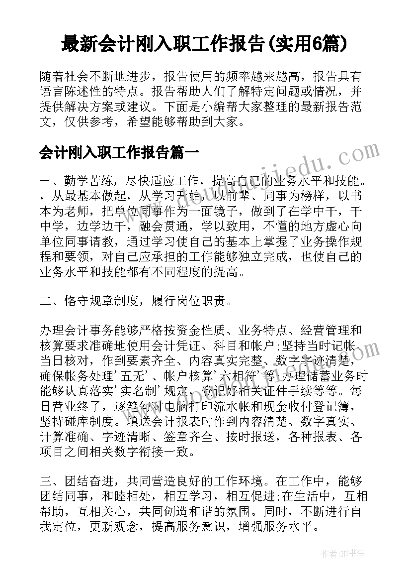 最新会计刚入职工作报告(实用6篇)