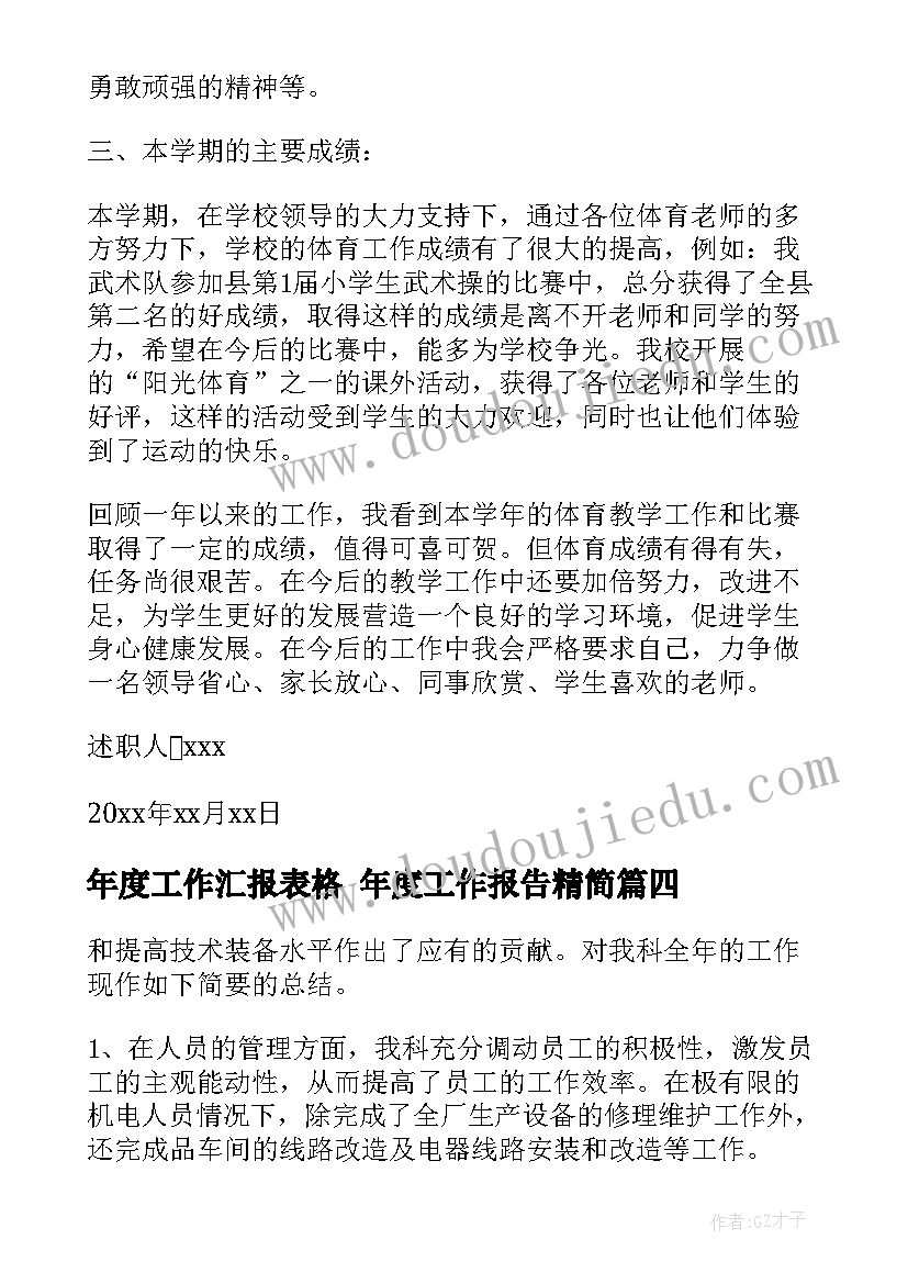 年度工作汇报表格 年度工作报告精简(大全6篇)