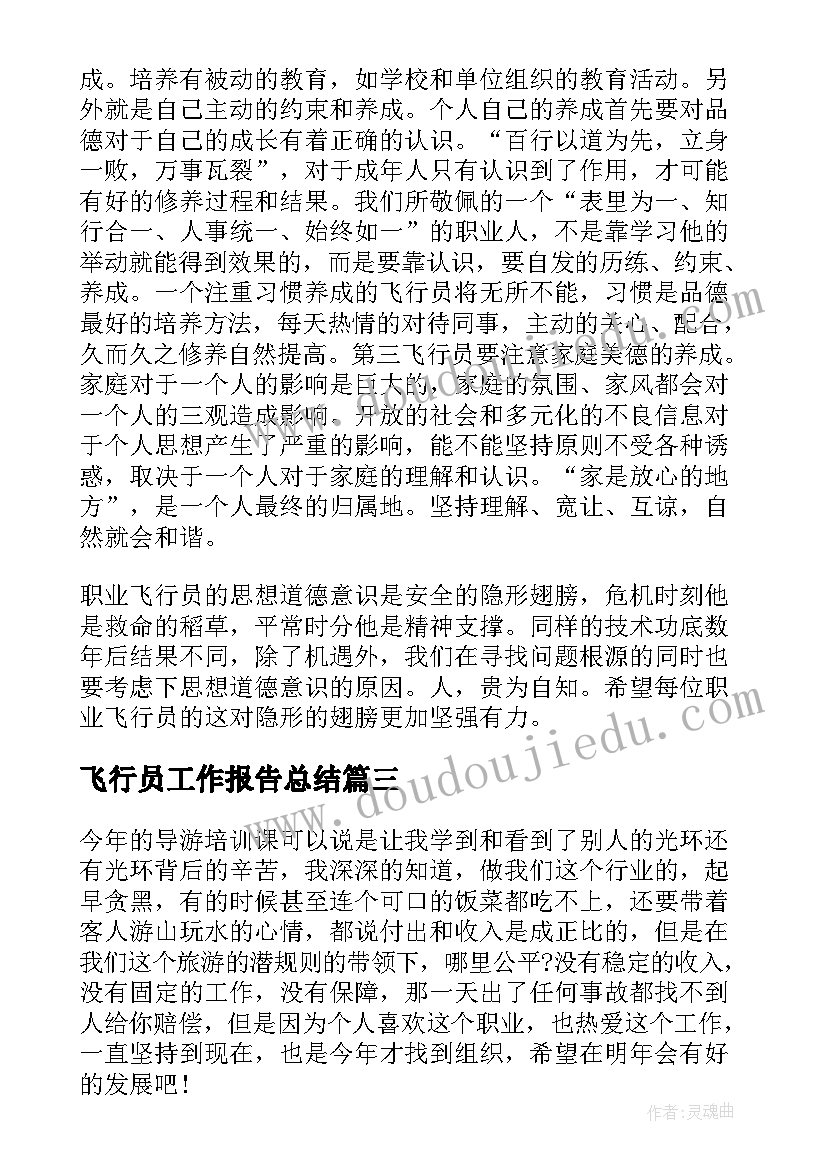 飞行员工作报告总结(优秀7篇)