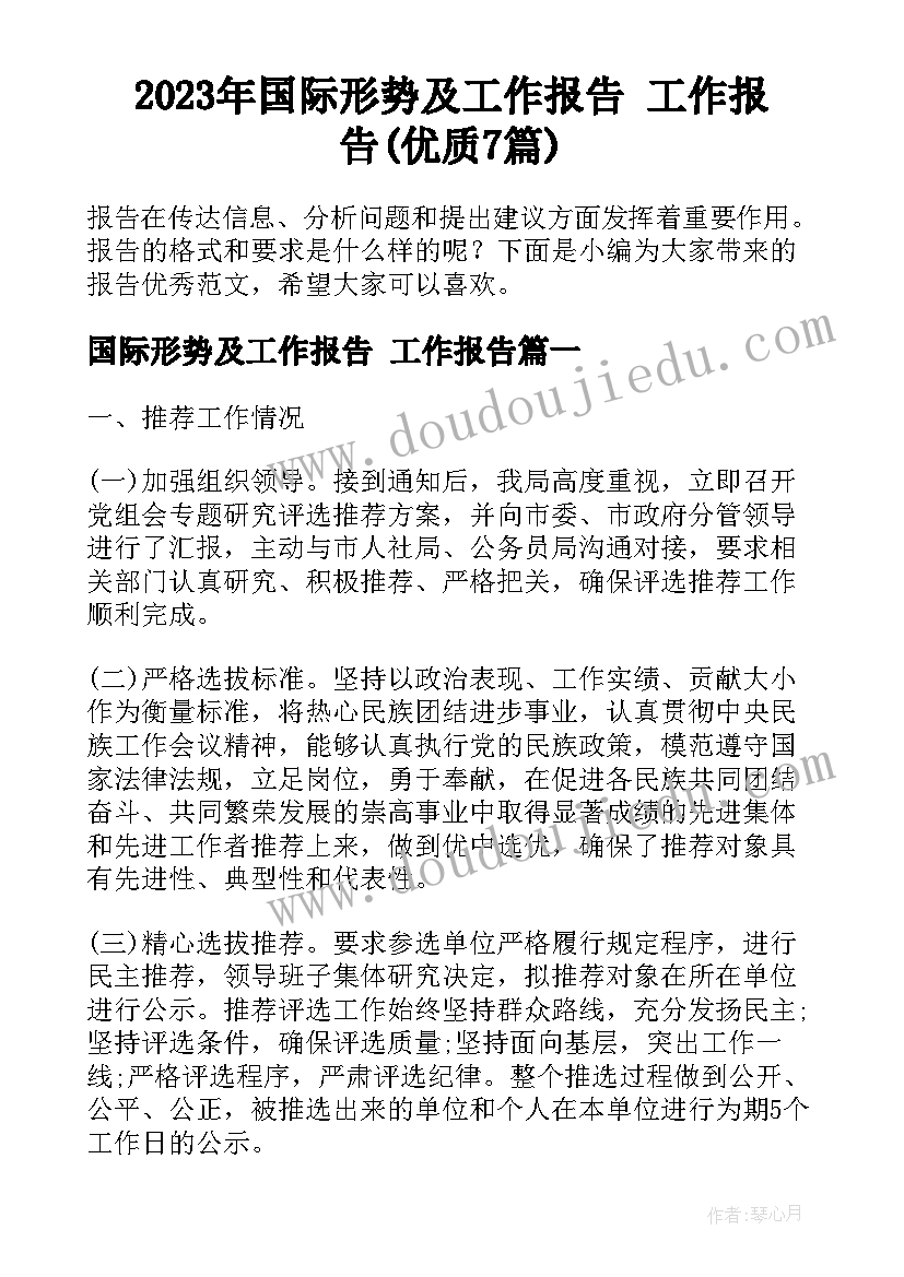 2023年国际形势及工作报告 工作报告(优质7篇)