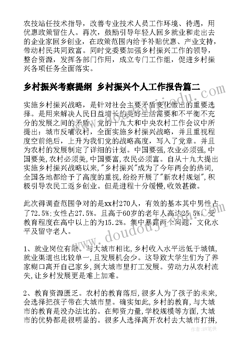 乡村振兴考察提纲 乡村振兴个人工作报告(大全6篇)