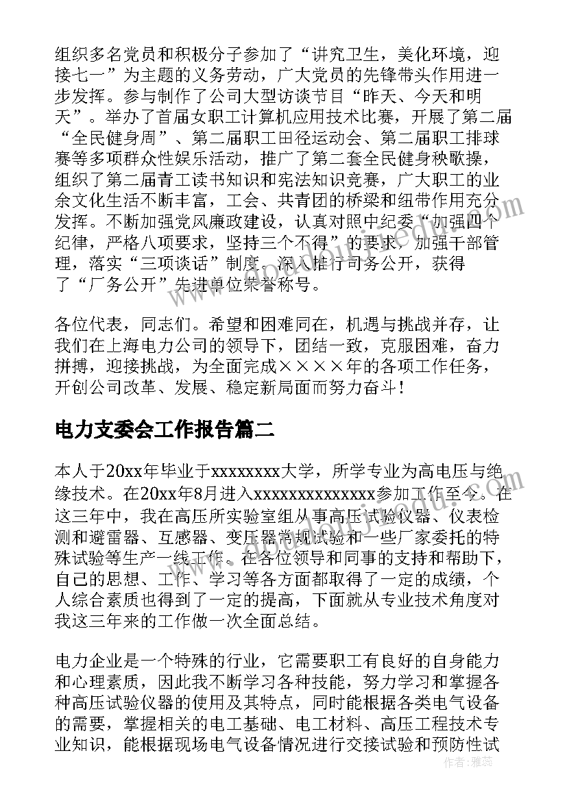 2023年电力支委会工作报告 电力行业工作报告(优秀10篇)