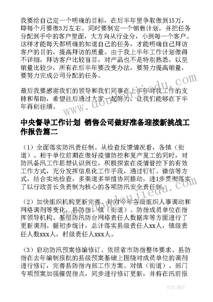 2023年中央督导工作计划 销售公司做好准备迎接新挑战工作报告(精选5篇)