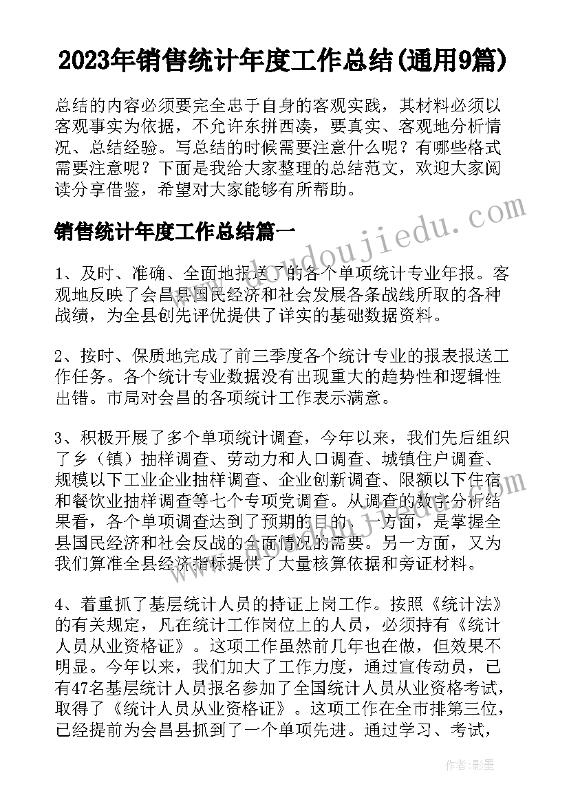 2023年销售统计年度工作总结(通用9篇)