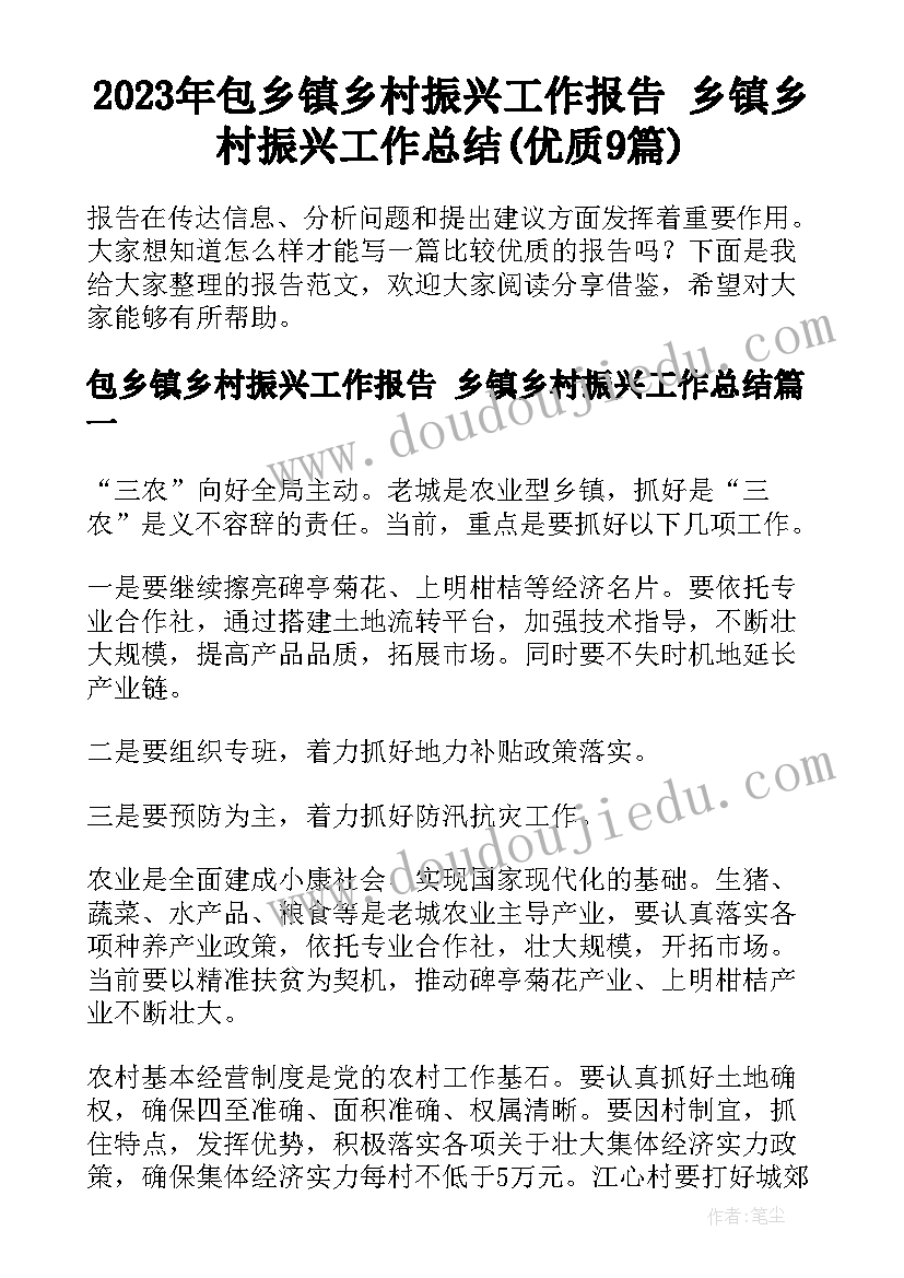 2023年包乡镇乡村振兴工作报告 乡镇乡村振兴工作总结(优质9篇)