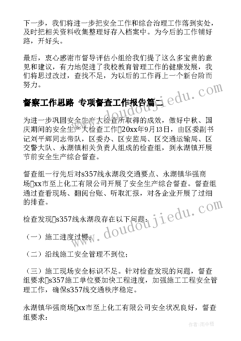 督察工作思路 专项督查工作报告(精选5篇)