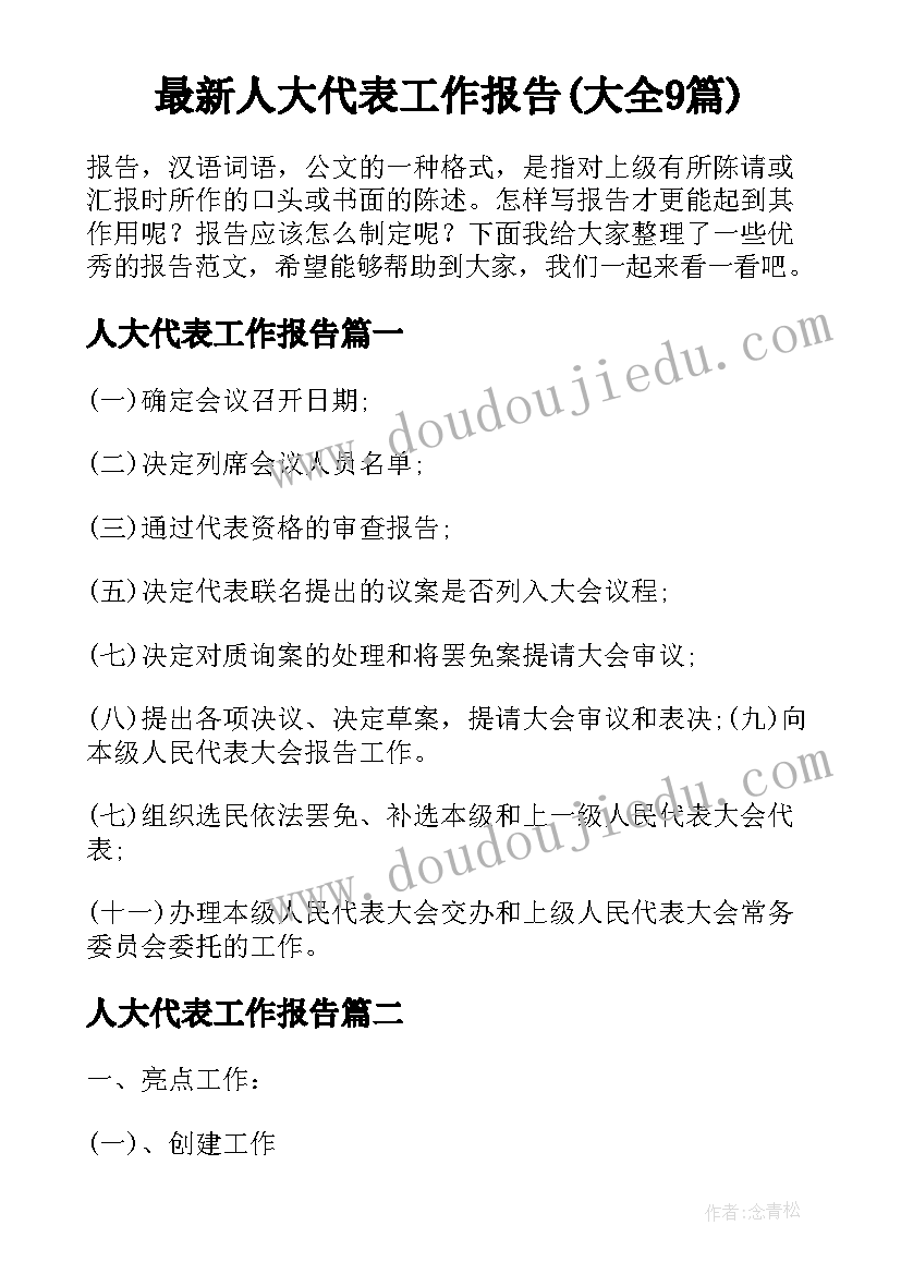 最新人大代表工作报告(大全9篇)