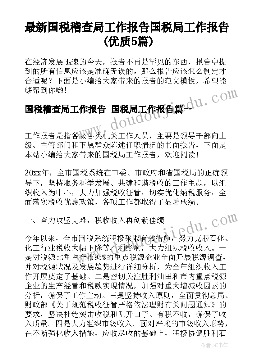 最新国税稽查局工作报告 国税局工作报告(优质5篇)