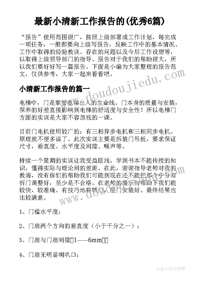 最新小清新工作报告的(优秀6篇)