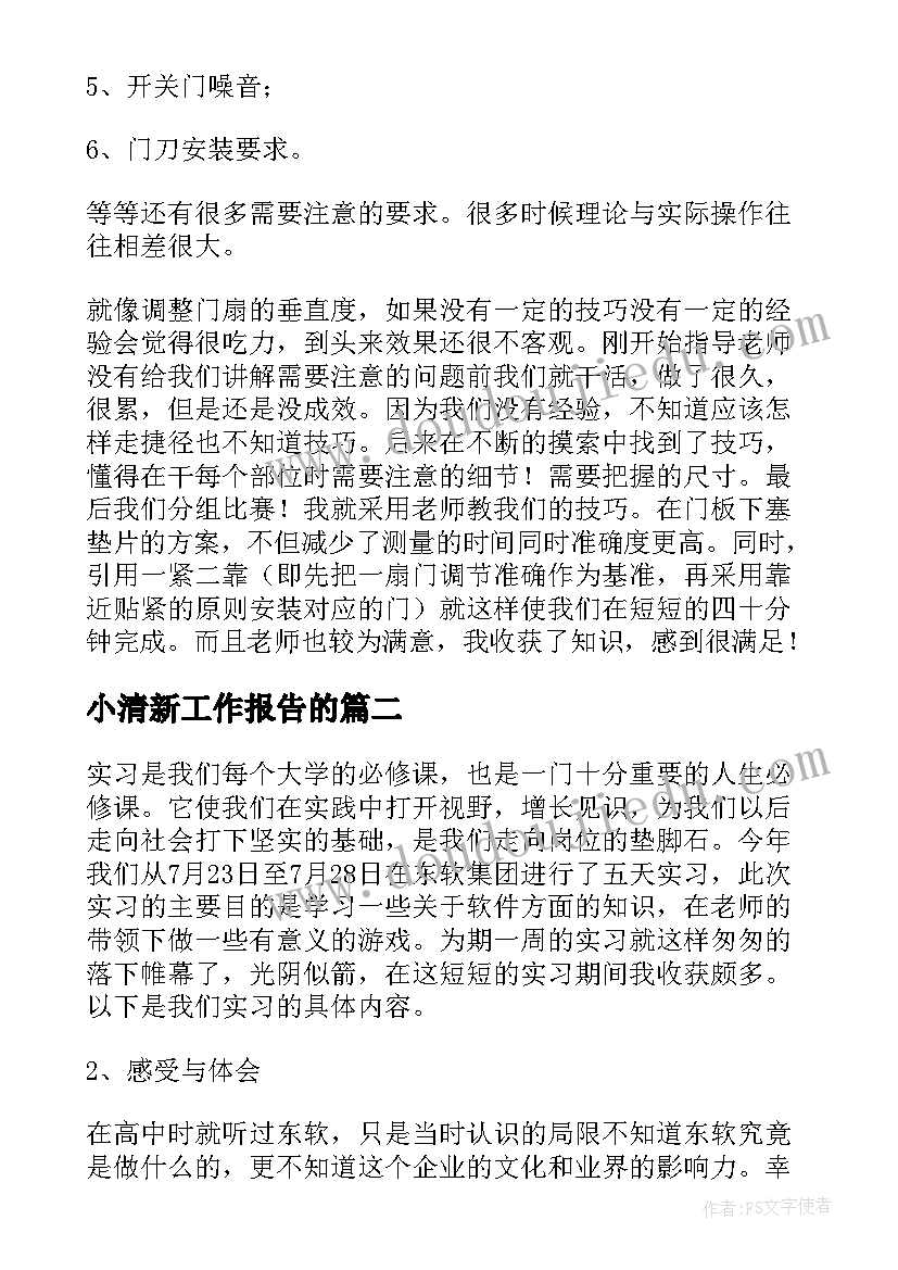 最新小清新工作报告的(优秀6篇)