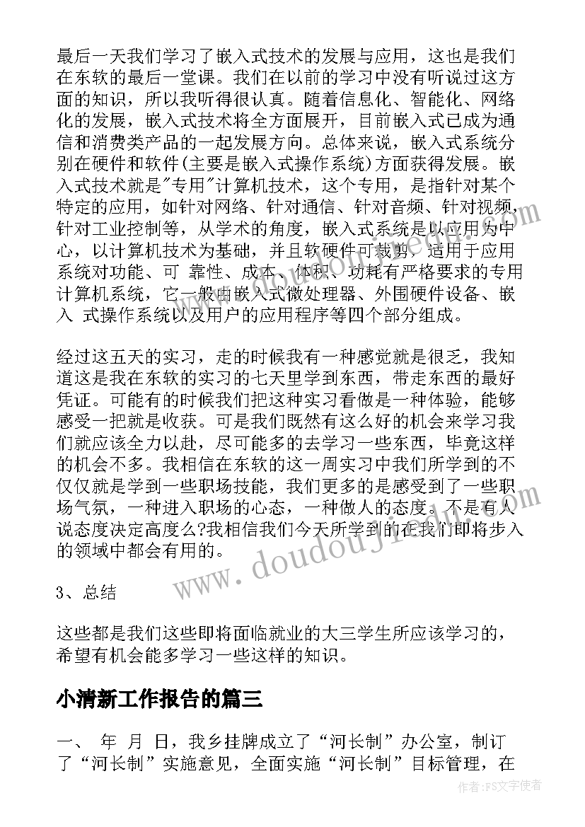 最新小清新工作报告的(优秀6篇)