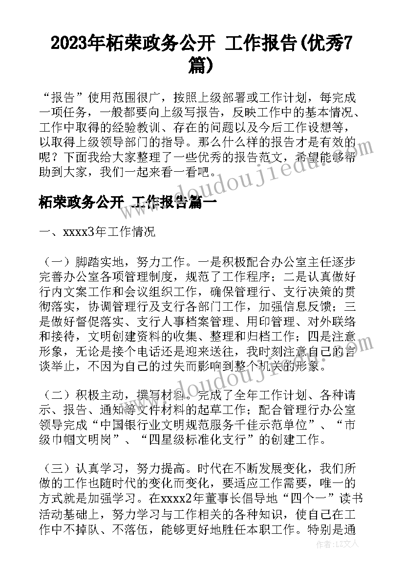 2023年柘荣政务公开 工作报告(优秀7篇)