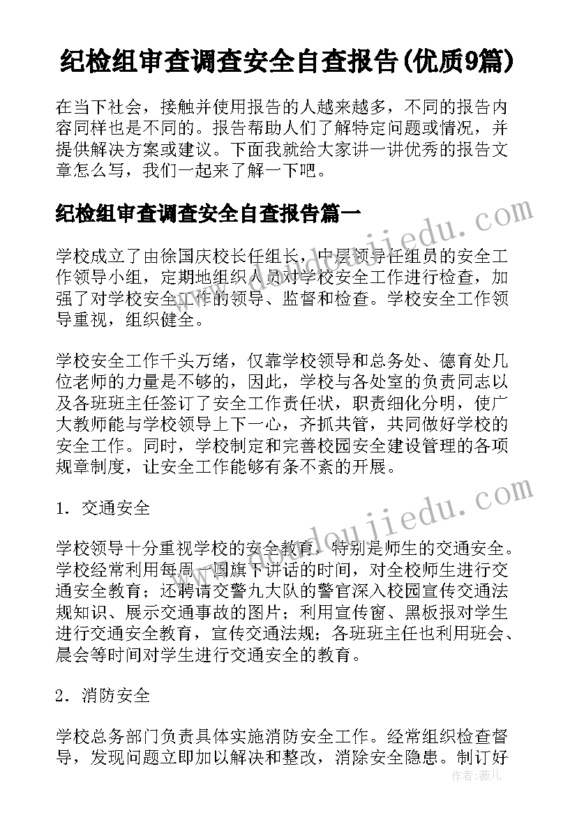 纪检组审查调查安全自查报告(优质9篇)