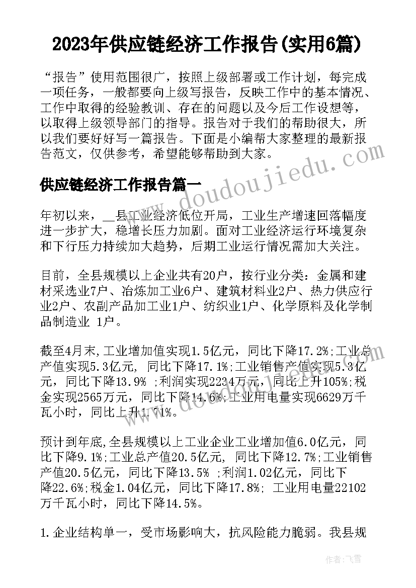 2023年供应链经济工作报告(实用6篇)