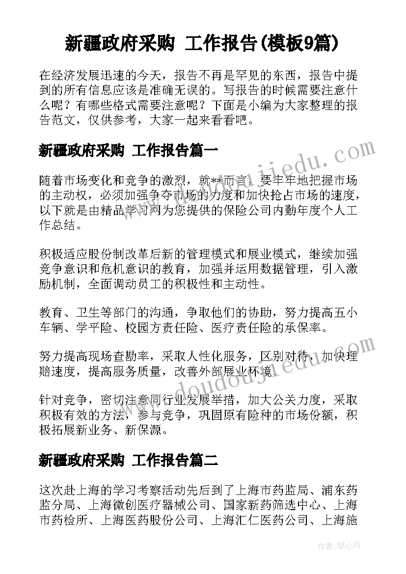 新疆政府采购 工作报告(模板9篇)